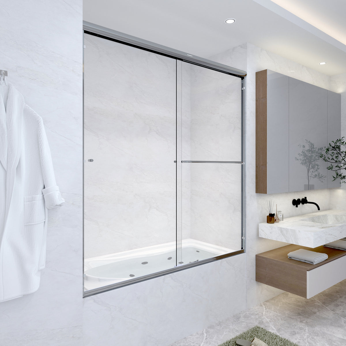 SL4U Bathroom Polished Chrome Framed Bathtub Double Sliding Shower Door, 60" W x 62" H  Door.
