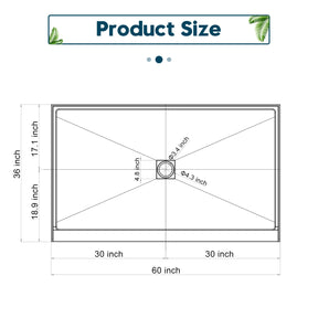 SL4U Shower Sheet Molding Compound(SMC) Shower Base for 60''W x 36''D Shower Enclosure, Center Shower Drain Included, 36"D x 60"W x 4"H Shower Tray Base, White.
