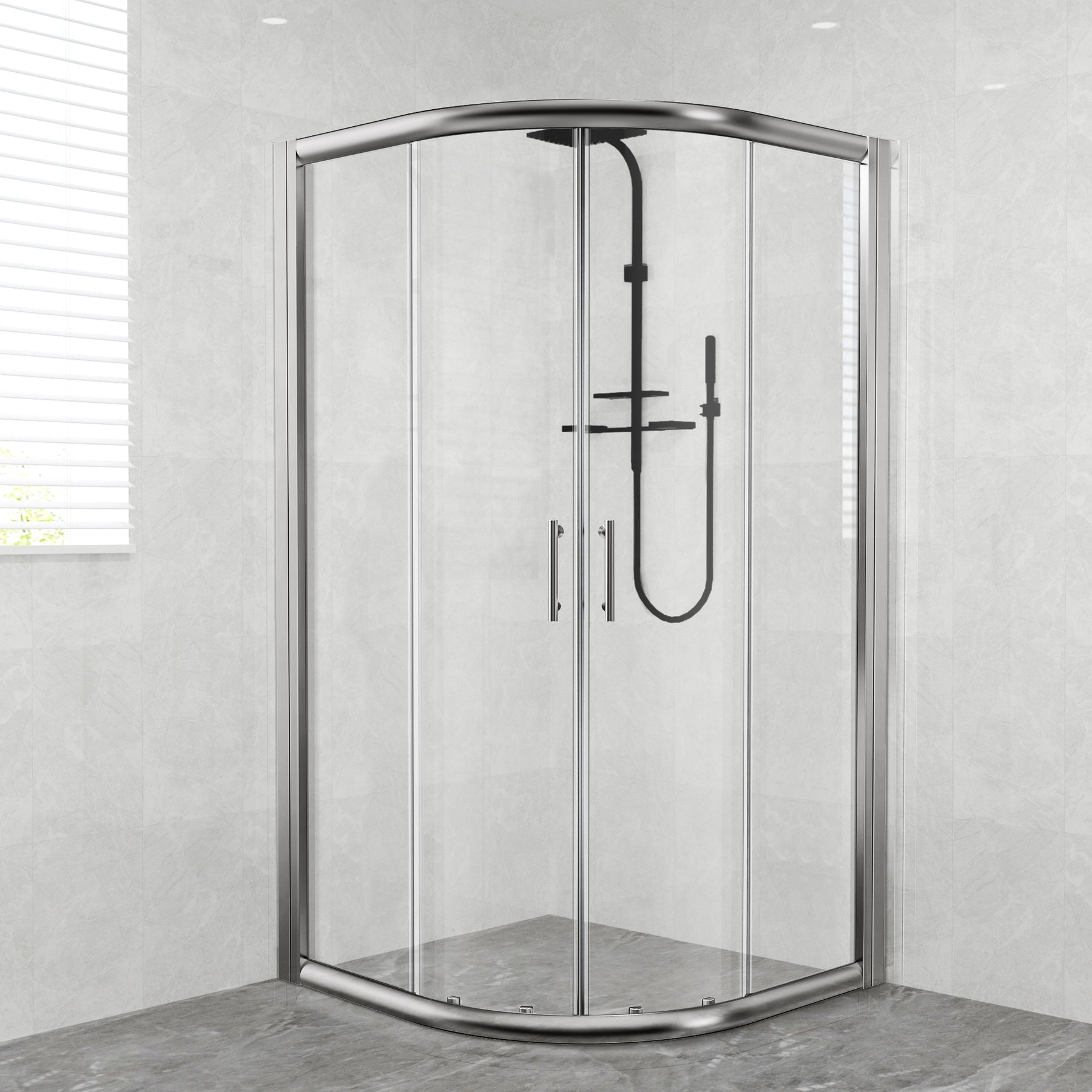 SL4U Round Corner Frameless Shower Enclosure, Double Sliding Shower Door, 38"D x 38"W x 72"H