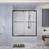 SL4U Sliding Tub Door, Glass Shower Door For Tub, Black Bathtub Shower Enclosure, 60"W x 58-62"H