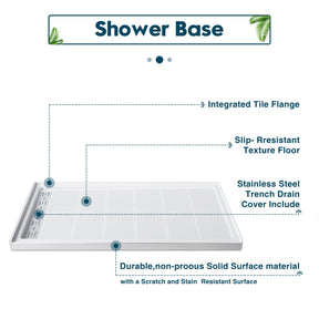 SL4U Shower Base for 48''W x 32''D Shower Enclosure, Left Shower Drain Included, 32"D x 48"W x 4"H Shower Tray Base, White.