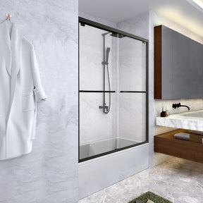 SL4U Sliding Tub Door, Glass Shower Door For Tub, Black Bathtub Shower Enclosure, 60"W x 58-62"H