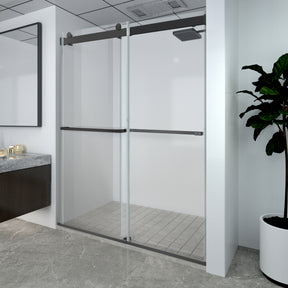 SL4U Frameless Glass Shower Doors, Sliding Shower Doors Black Stainless Steel  