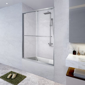 SL4U Sliding Tub Door, Glass Shower Door For Tub, Brushed Nickel Bathtub Shower Enclosure, 60"W x 58-62"H