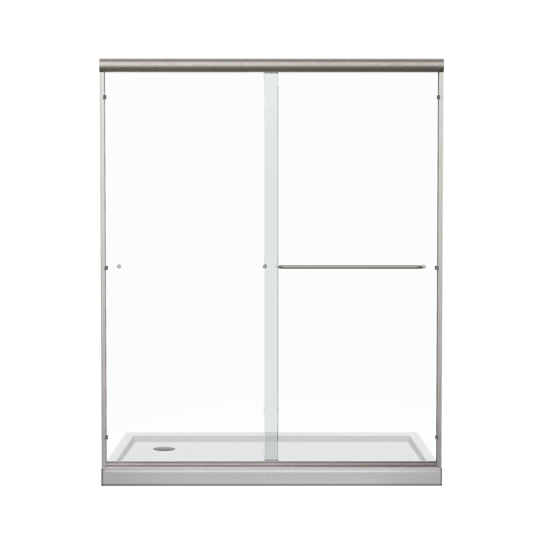 SL4U Framed Sliding Shower Door, Shower 1/4" Clear Glass, Brushed Nickel Finish, 54" W x 72" H door.