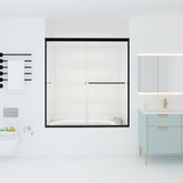 SL4U Bathroom Clear Glass Matte Black Framed Bathtub Double Sliding Shower Door, 60'' W×62'' H tub door.