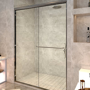 SL4U Framed Sliding Shower Door, Shower 1/4" Clear Glass, Brushed Nickel Finish, 54" W x 72" H door.