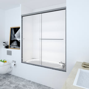 SL4U Bathroom Clear Glass Brushed Nickel Finish Framed Bathtub Double Sliding Shower, 60" W x 62" H  Door.