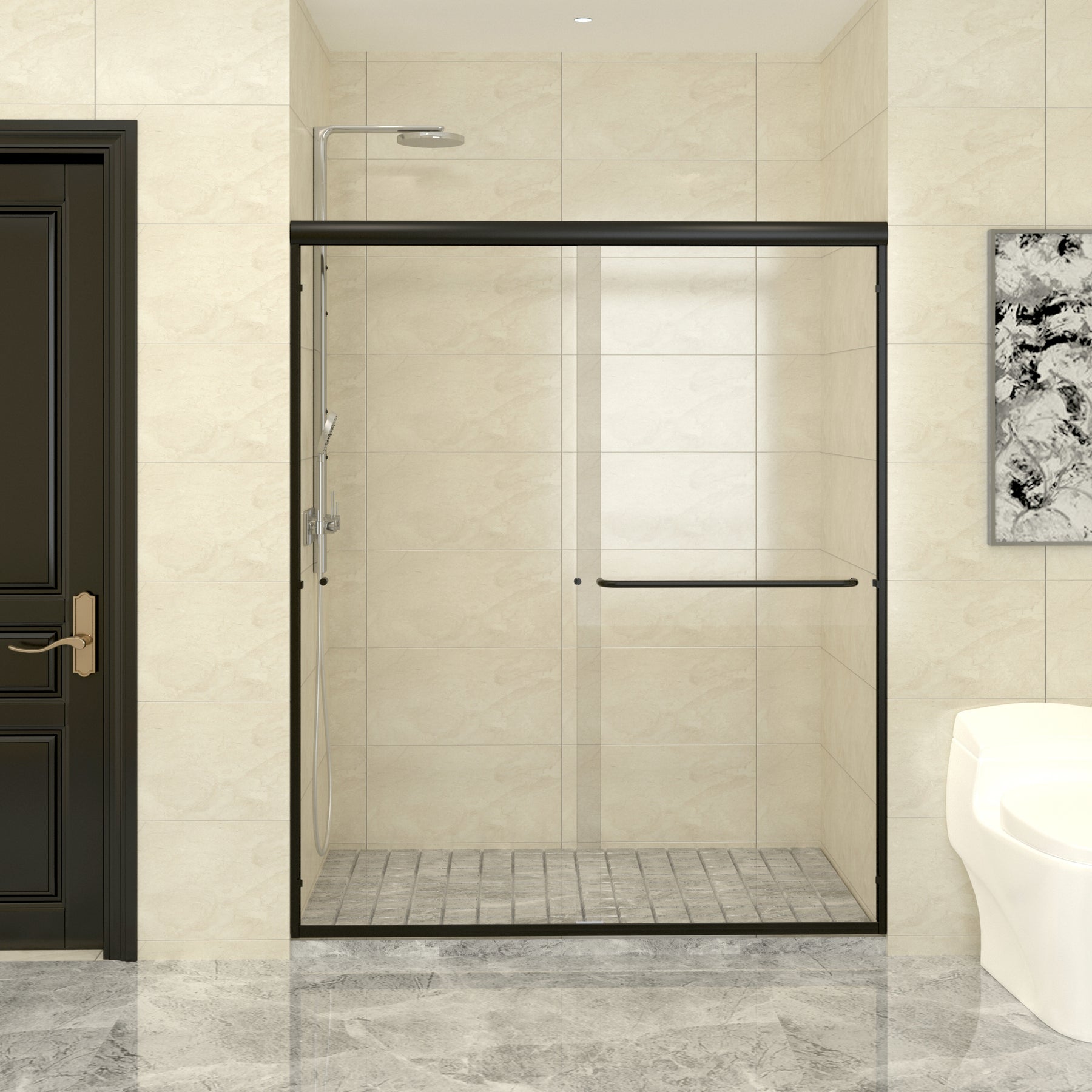 SL4U Framed Sliding Shower Door, Shower 1/4" Clear Glass, Matte Black Finish, 60" W x 72" H door.