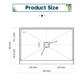SL4U SMC Solid Shower Base for 48 x 32 Inch Shower Enclosure Center Shower Drain Included, 32"D x 48"W x 4"H Shower Tray Base, White.