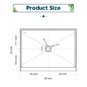 SL4U SMC Solid White Shower Base for 48''Wx 36''D Shower Enclosure, Center Shower Drain Included, 36"D x 48"W x 4"H Shower Tray Base.