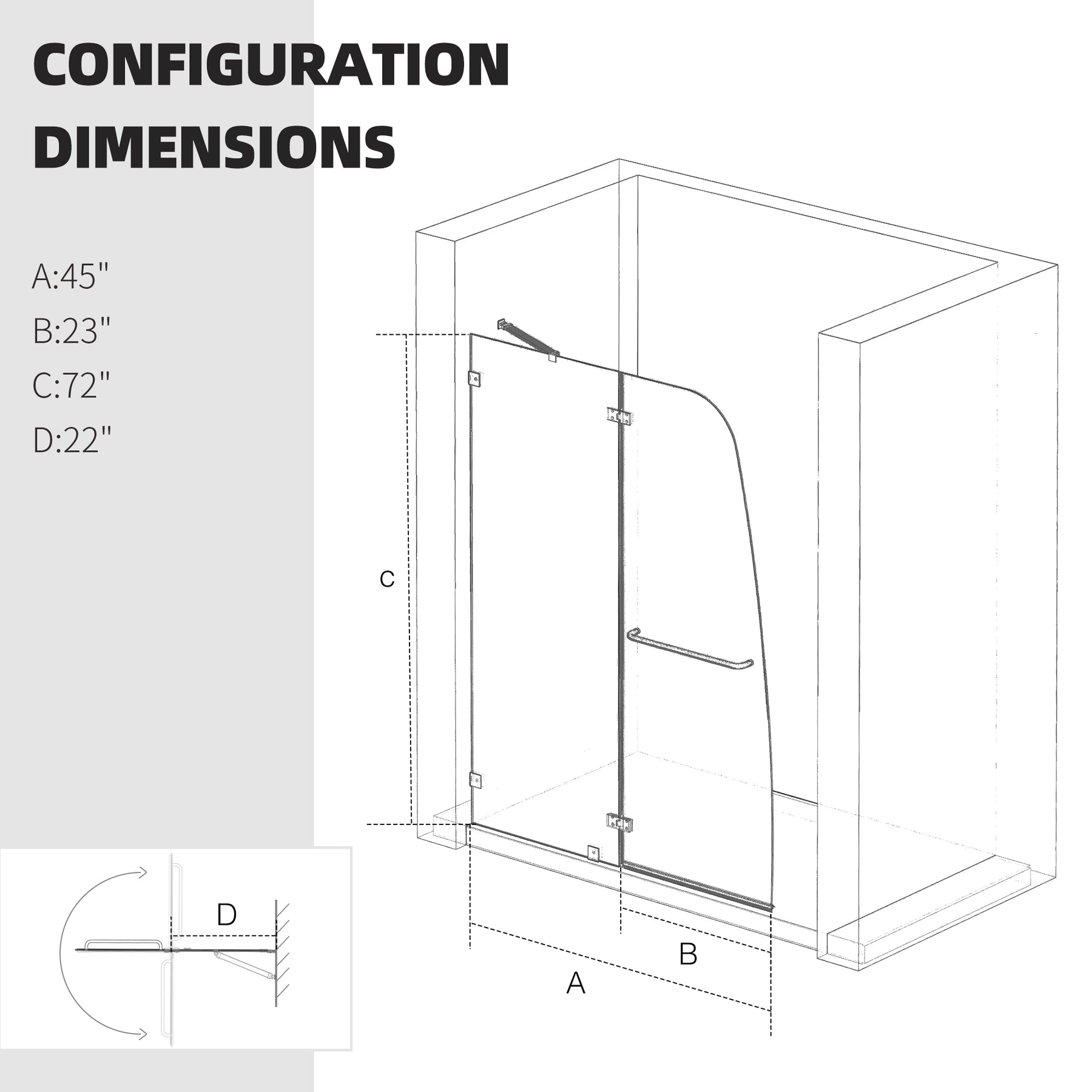 SL4U Frameless Hinged Glass Door, Polished Chrome Finish,