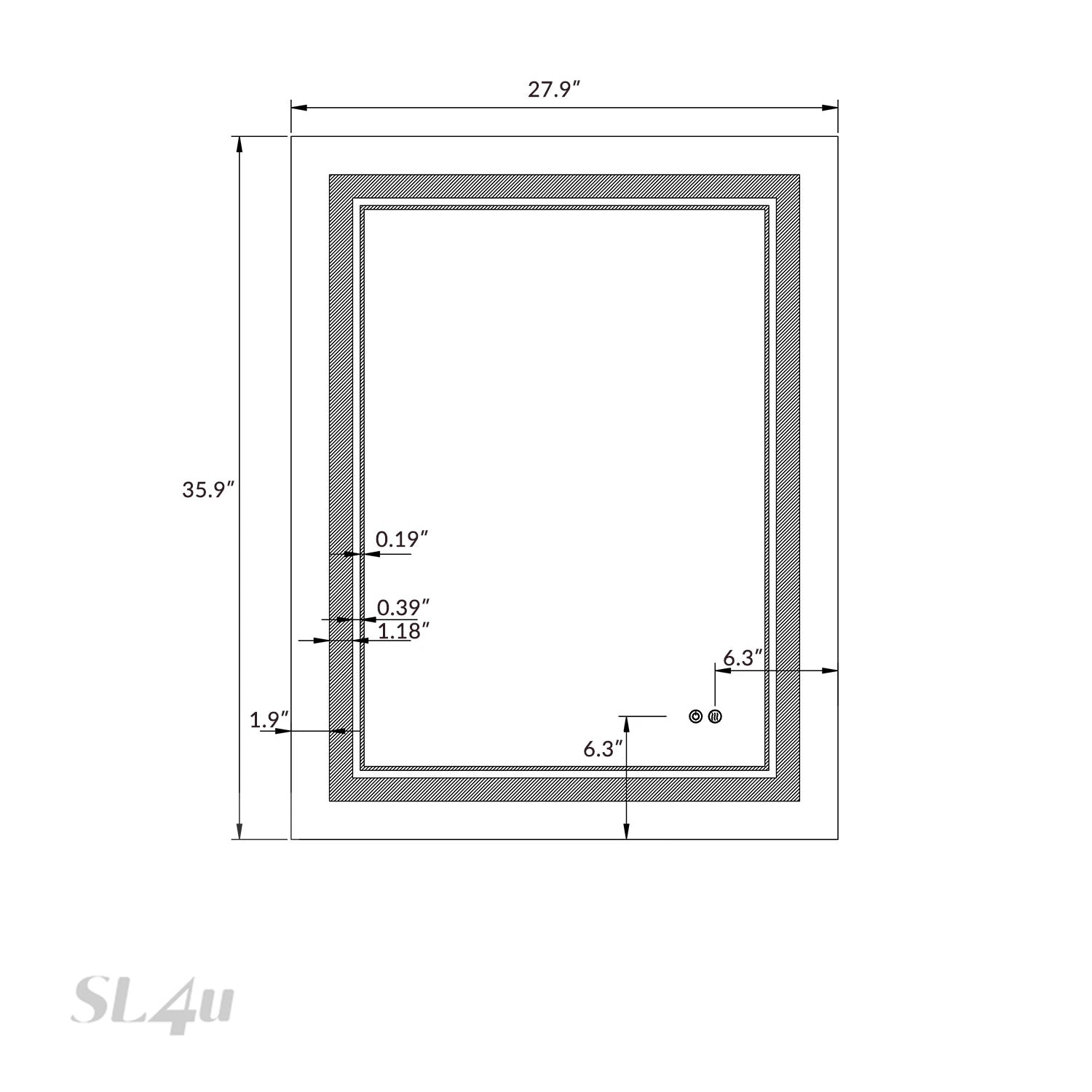 SL4U Shower 28''L x 36''W LED Bathroom MakeUp Mirror, Anti-Fog and Waterproof, 3 Color Temperature Setting With Memory Function.