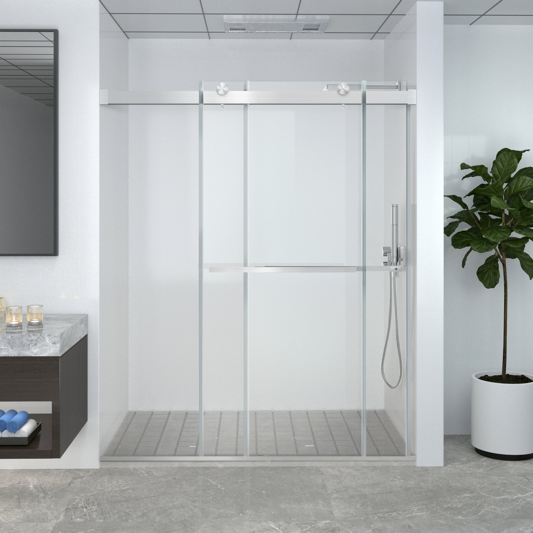 SL4U Frameless Sliding Shower Doors, Brushed Nickel Shower Enclosure