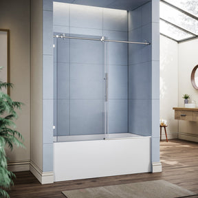 SL4U Sliding Bathtub Doors, 3/8" Clear Glass Frameless Shower Door, Stainless Steel.
